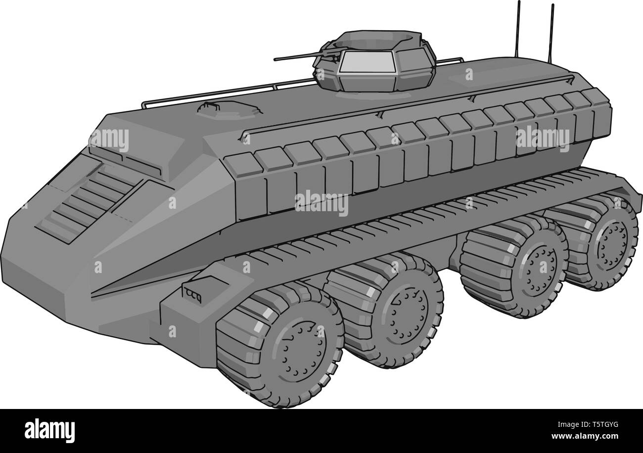 3D vector illustration on white background of a gray armoured military ...
