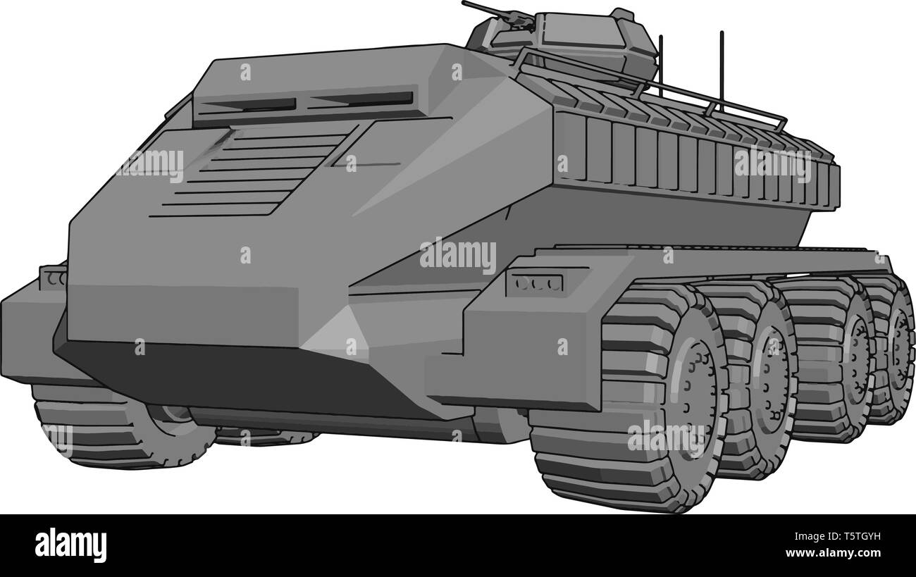 3D vector illustration on white background of a gray armoured military ...