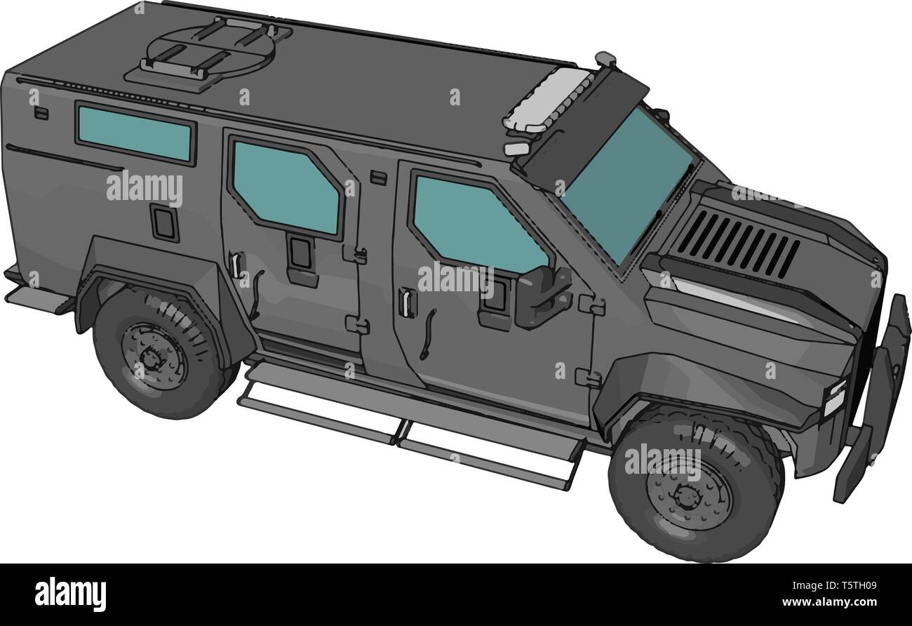3D vector illustration on white background of a grey armed military ...