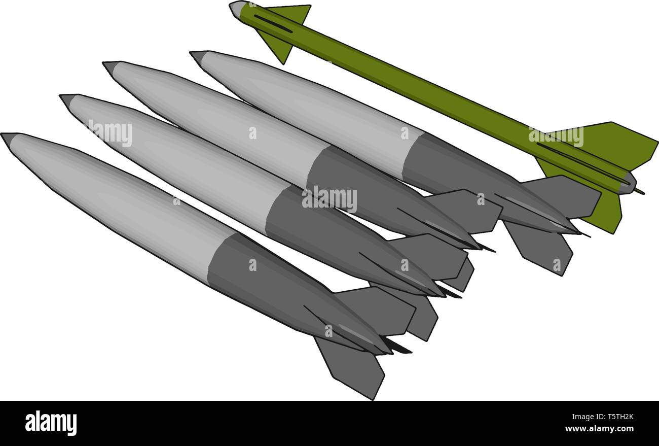 3D vector illustration on white background  of various army missiles Stock Vector