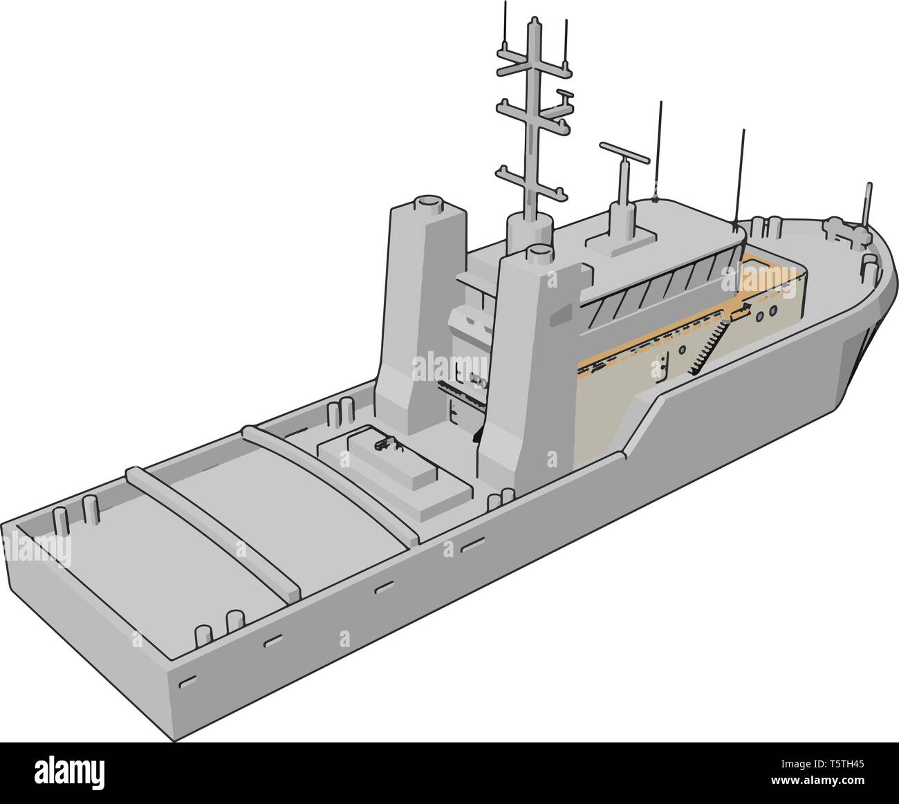 Simple vector illustration of a white navy battle ship white background Stock Vector