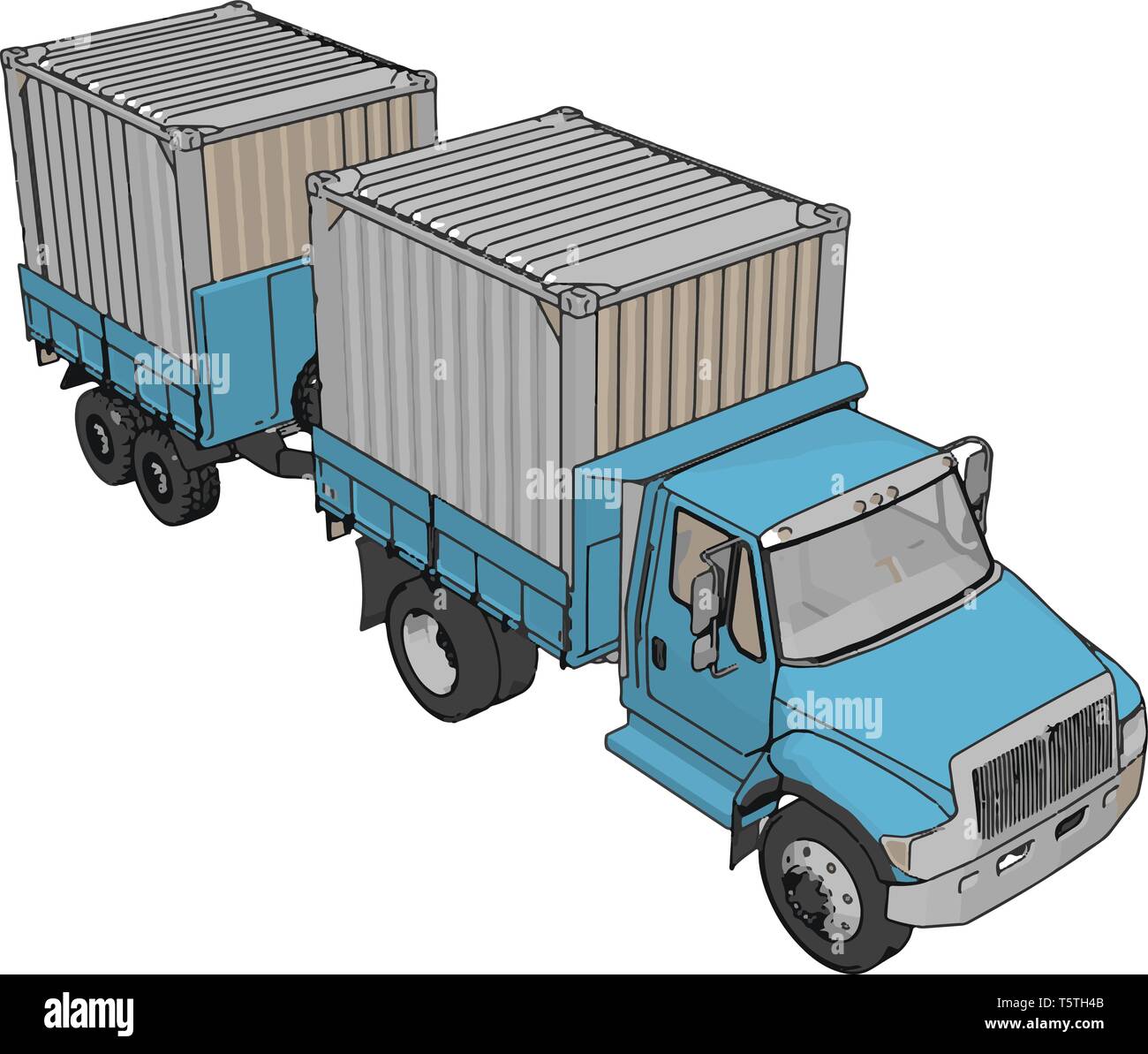 Blue  container truck with trailer vector illustration on white background Stock Vector