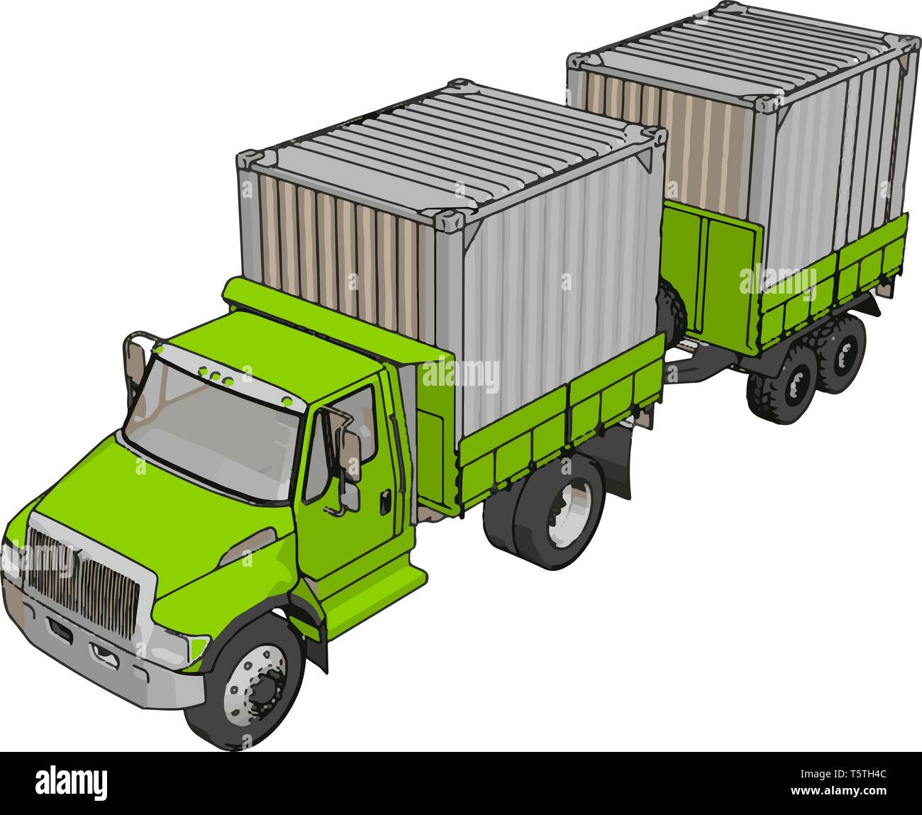 Green container truck with trailer vector illustration on white background Stock Vector