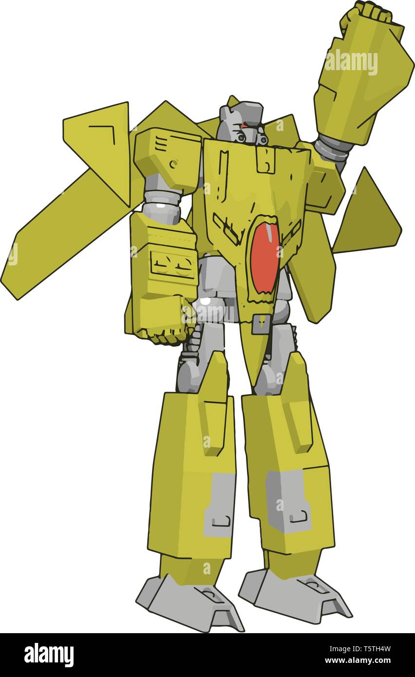 Grey and yellow robot vector illustration  white background Stock Vector