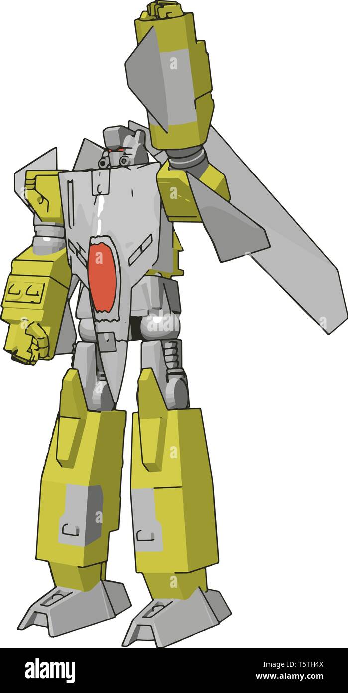 Grey and yellow robot vector illustration on white background Stock Vector