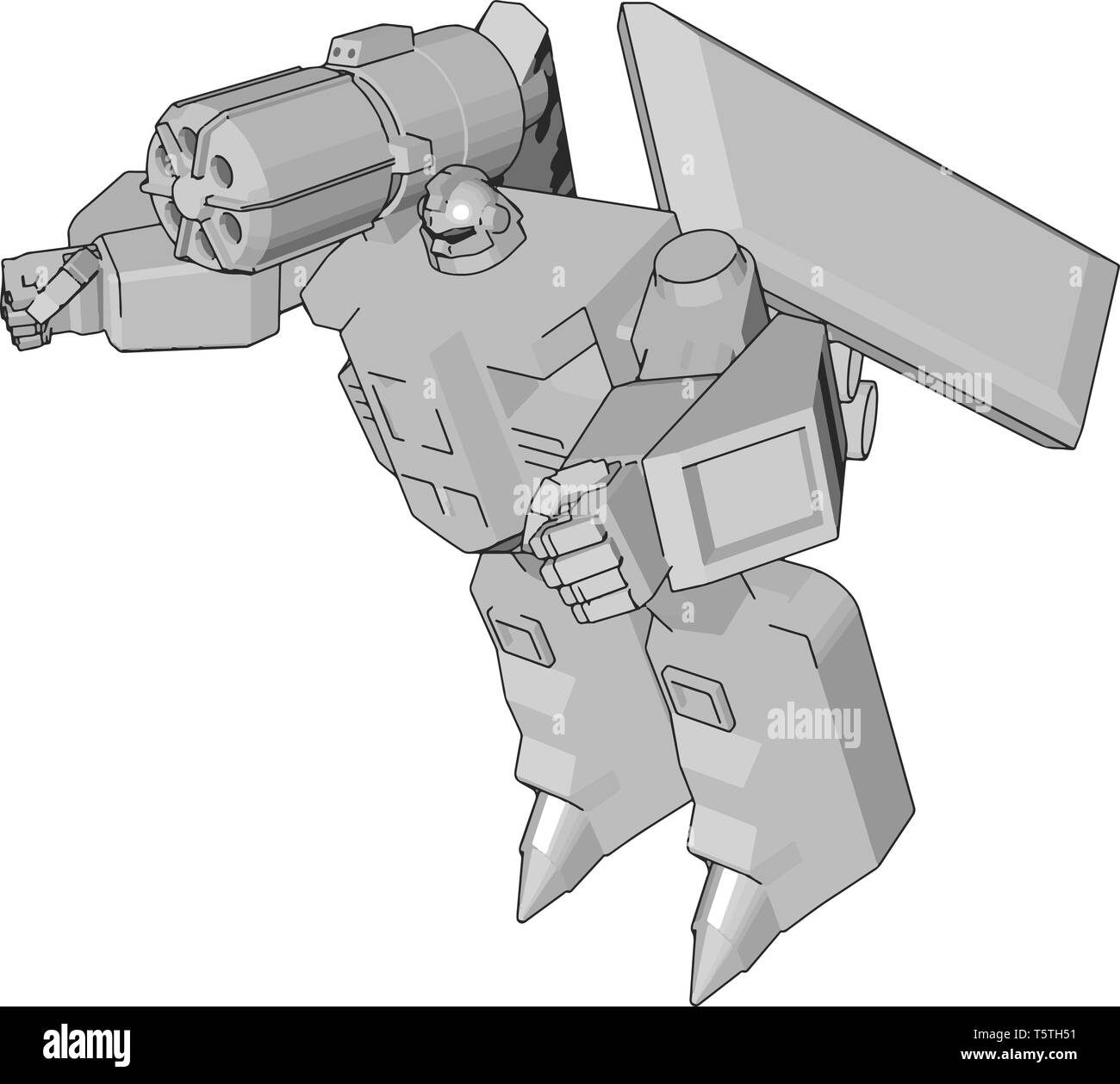 Grey fantasy robot vector illustration on white background Stock Vector