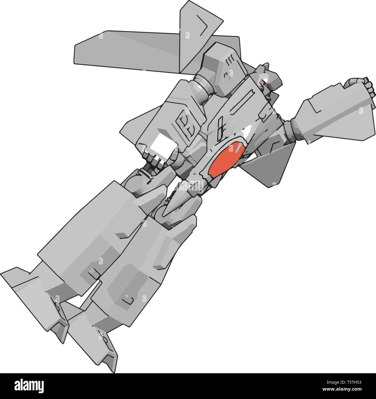 Grey fantasy robot vector illustration on white background Stock Vector