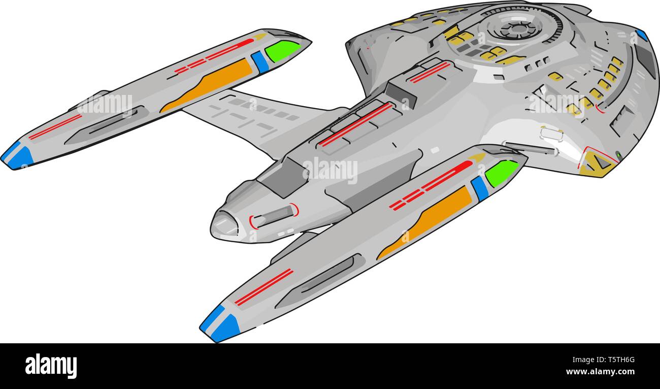 Fantasy battle cruiser vector illustration on white background Stock Vector