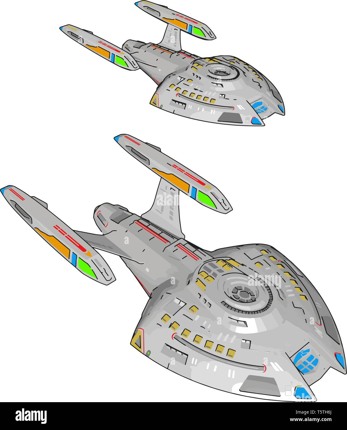 Colorful fantasy battle ship vector illustration on white background Stock Vector