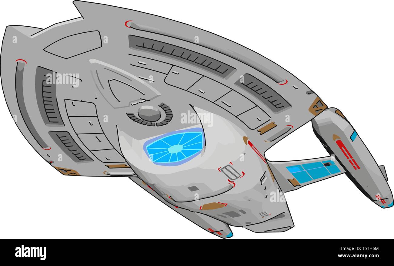 Fantasy cargo spaceship vector illustration on white background Stock Vector
