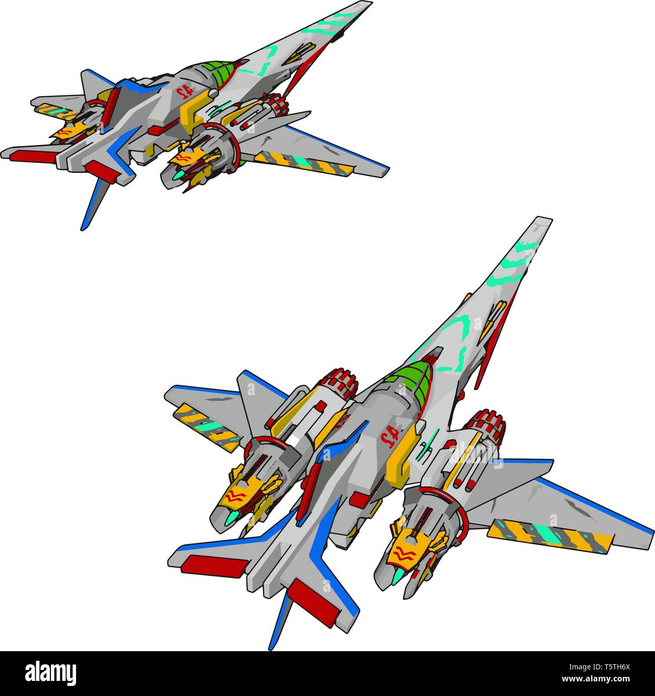 Colorful fantasy battle cruiser vector illustration on white background Stock Vector
