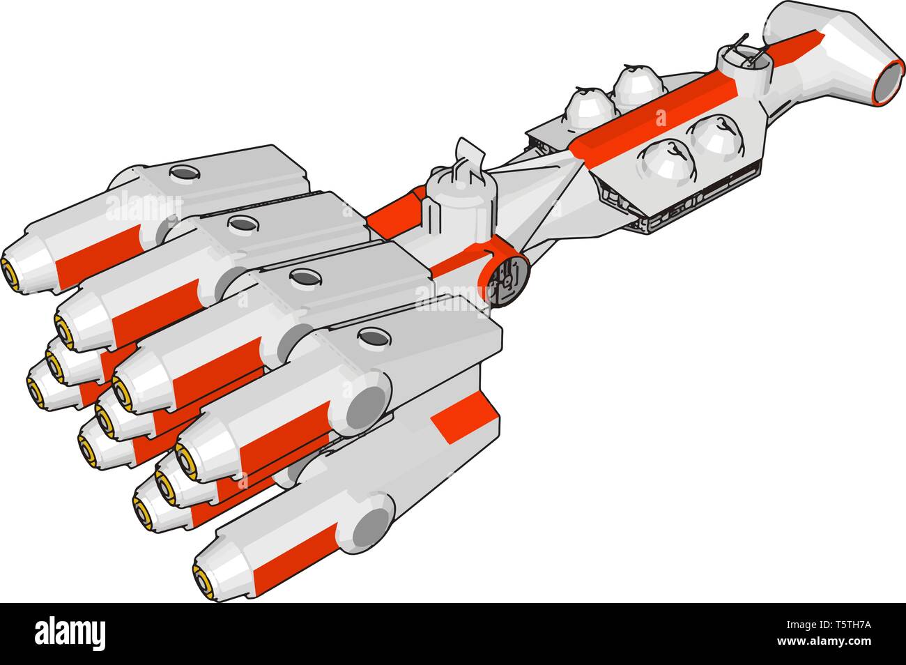 White and red fantasy spaceship vector illustration on white background Stock Vector