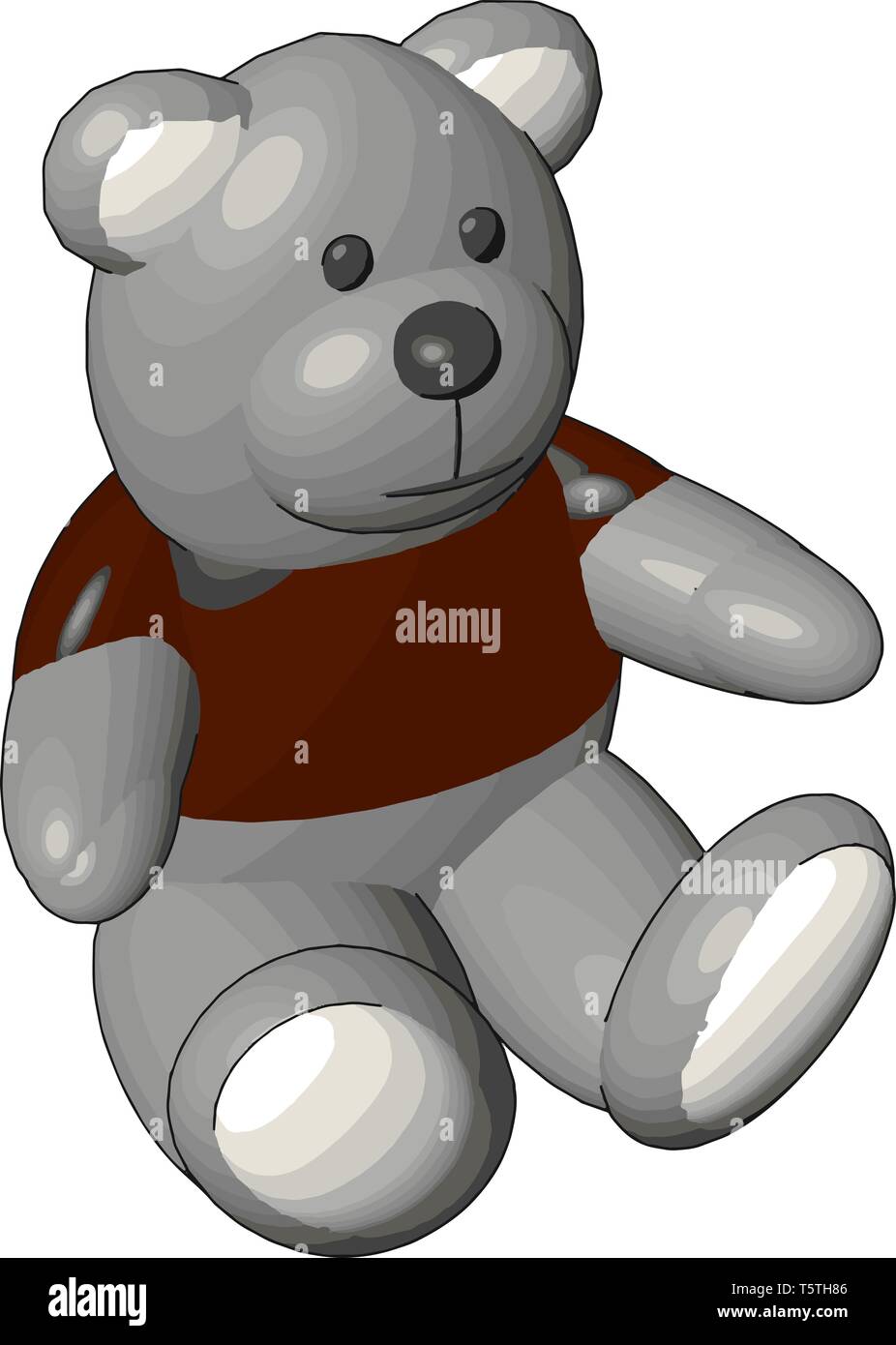 Grey teddy bear in red sweater vector illustration on white background ...