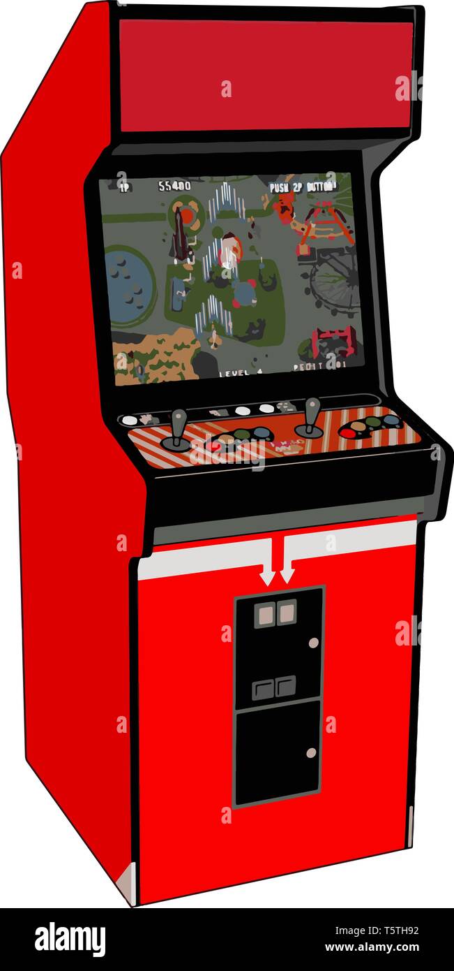 Vintage red video game vector illustration on white background Stock Vector