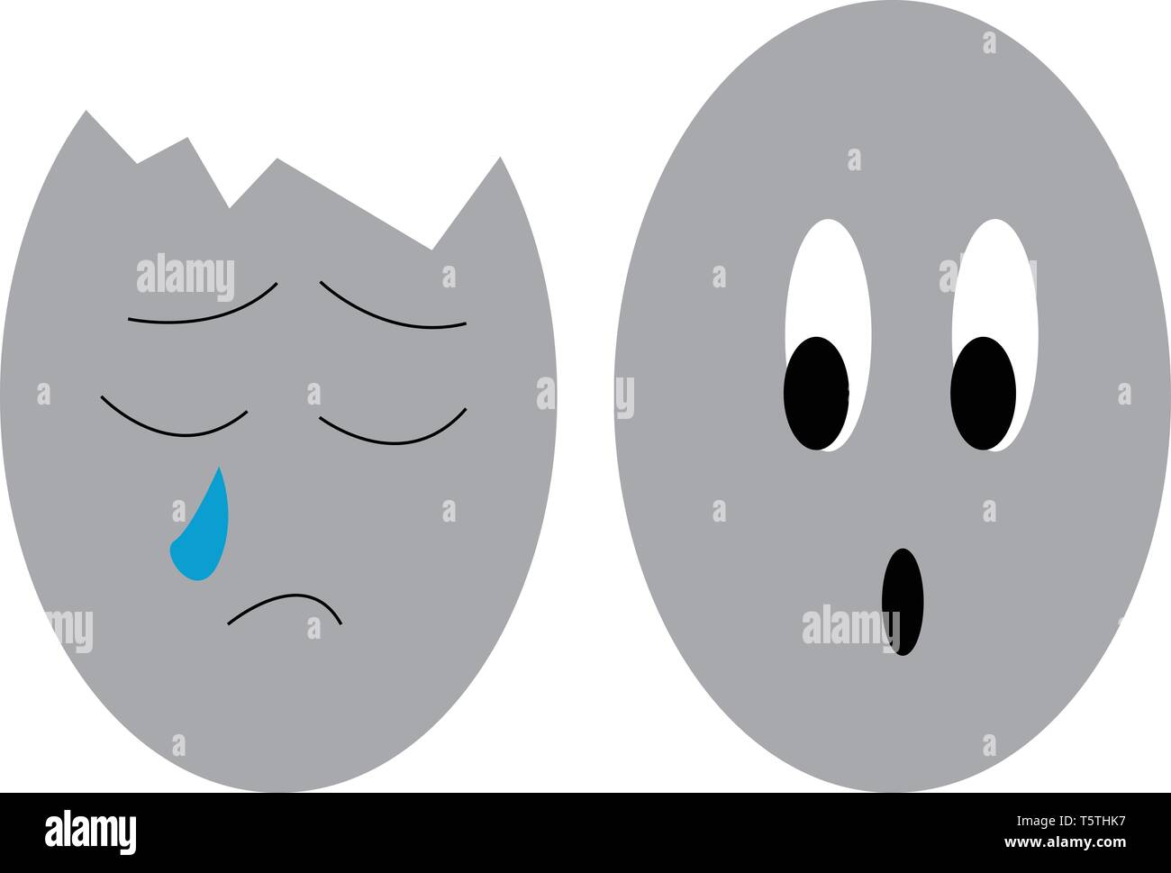 A cartoon of two eggs one of which is cracked from the top and crying vector color drawing or illustration Stock Vector
