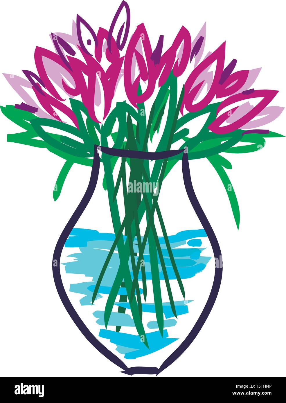 Pink tulips potted in a flower vase which is filled with water vector ...