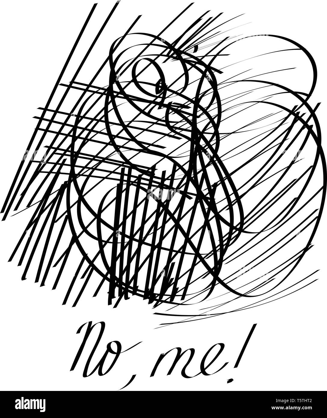 A scribbled doodle with no me! written below it vector color drawing or ...