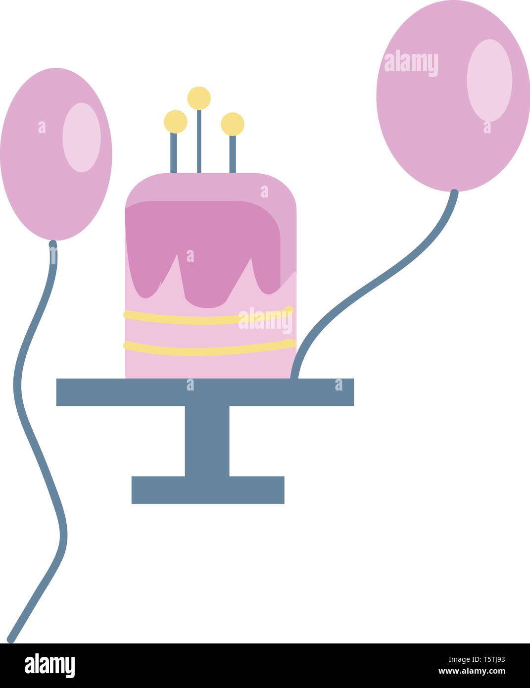 Birthday cake and balloons vector or color illustration Stock Vector