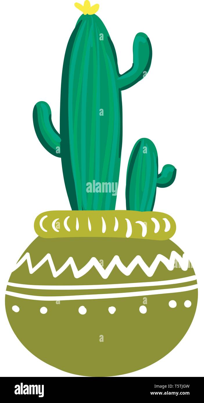 Cactus pot in round earthen pot vector or color illustration Stock ...