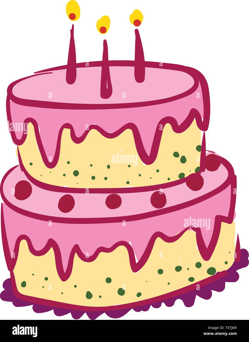 Yellow layer cake with pink fondant vector or color illustration Stock Vector