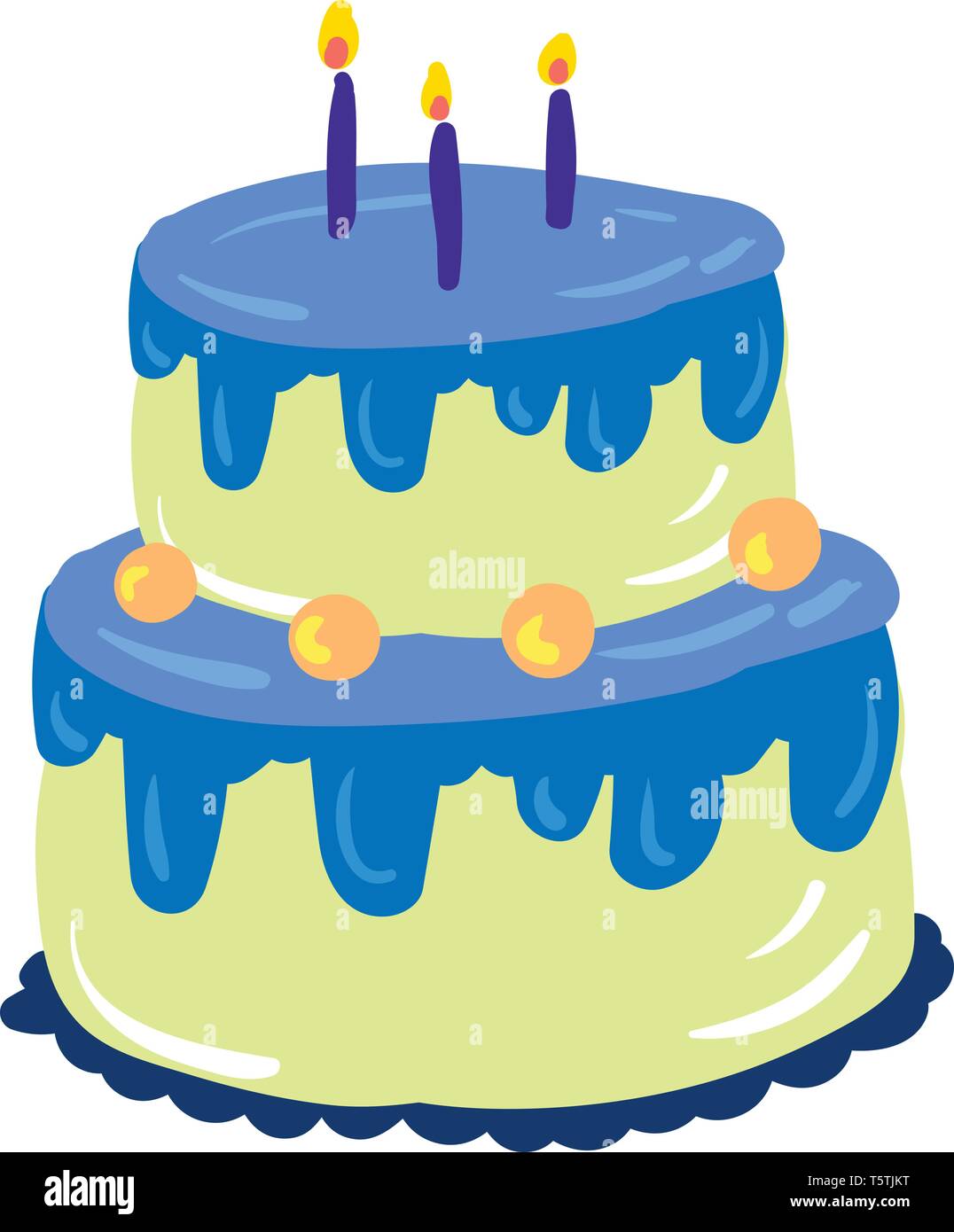 Blue fondant cake for the birthday vector or color illustration Stock Vector