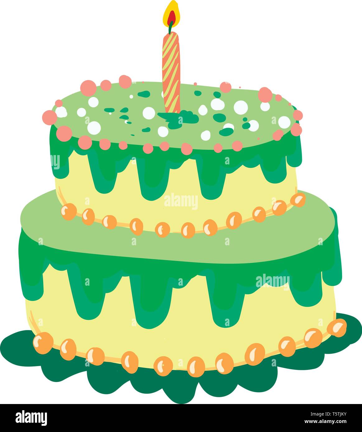 Twolayer cake in yellow and green vector or color illustration Stock
