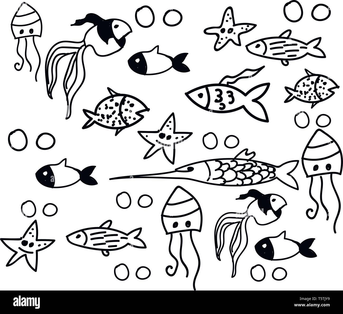 Marine animal doodle vector or color illustration Stock Vector Image