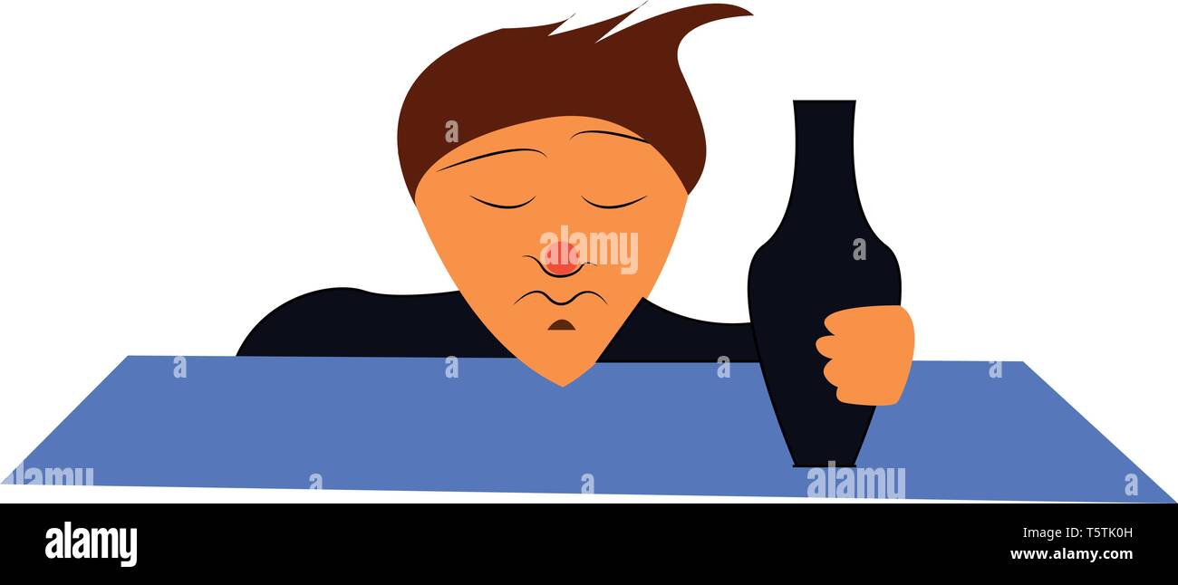 A drunk man with bottle vector or color illustration Stock Vector