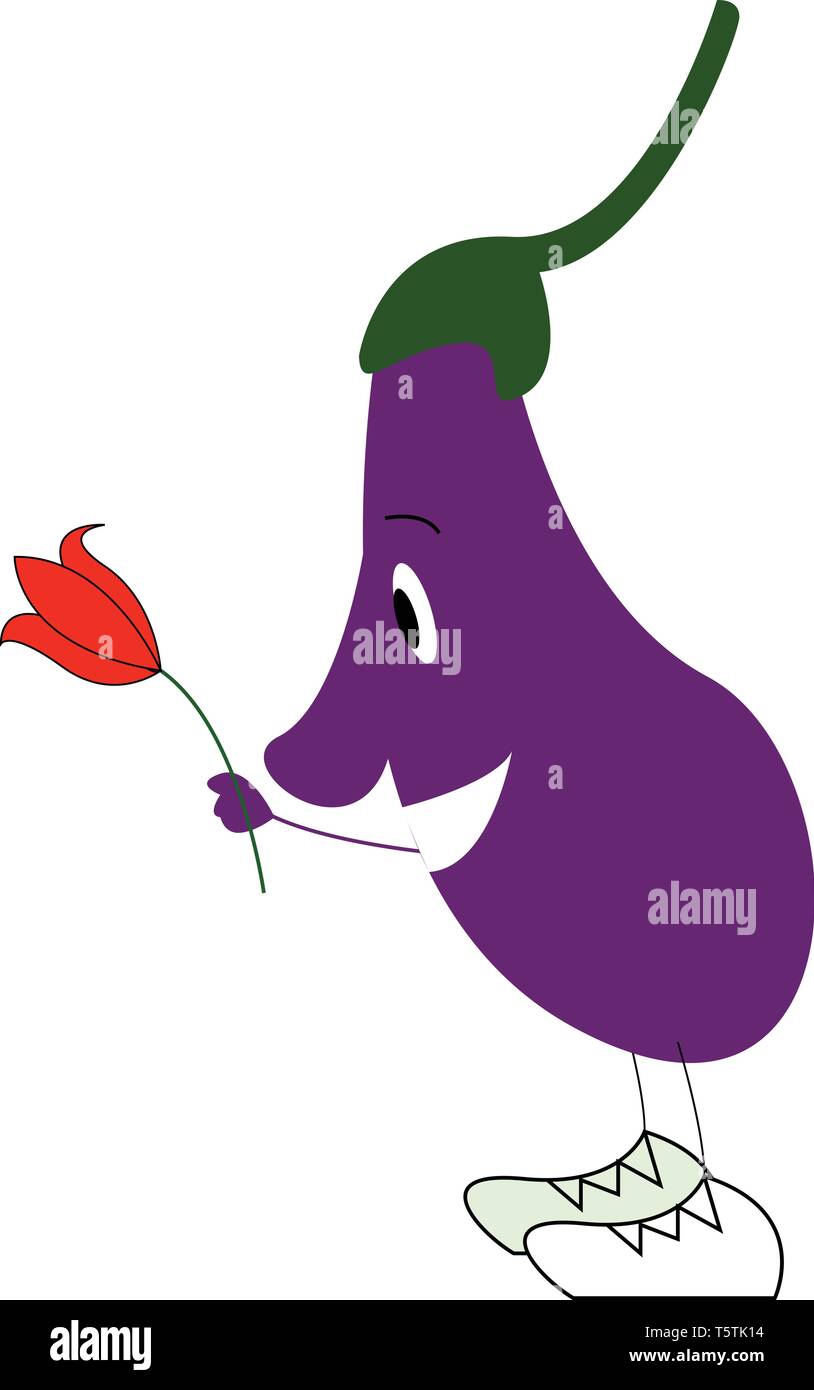 An eggplant emoji with flower vector or color illustration Stock Vector