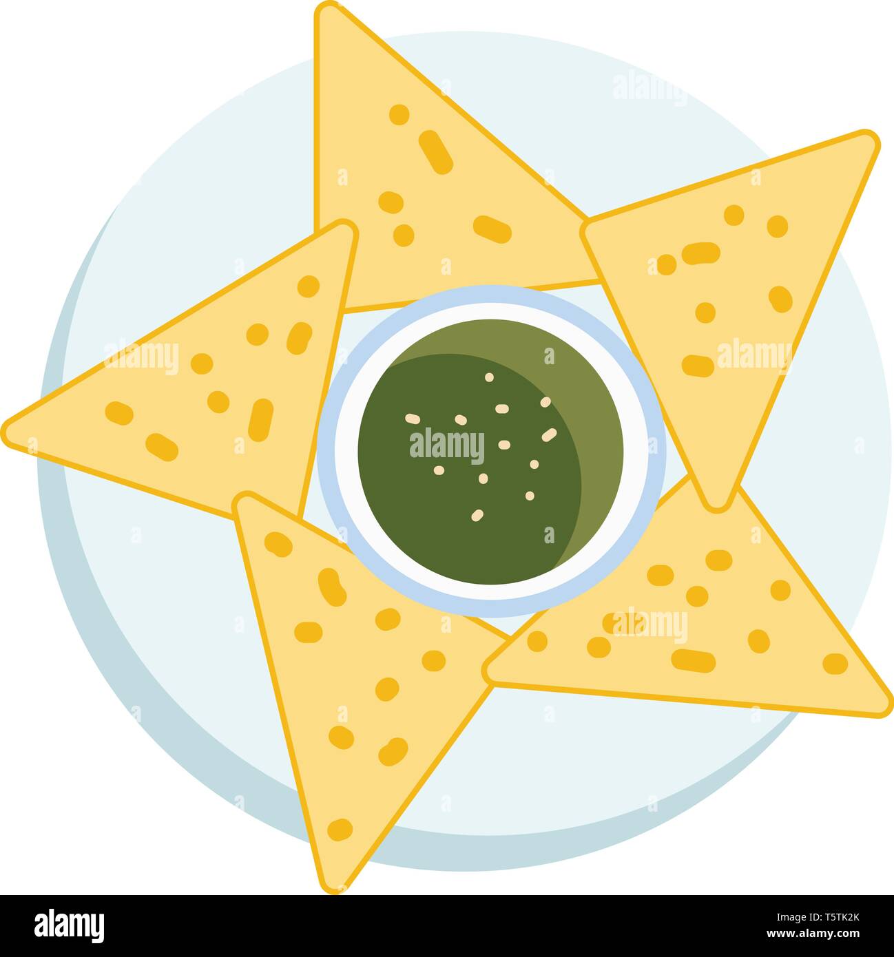 Nachos with guacamole dip vector or color illustration Stock Vector