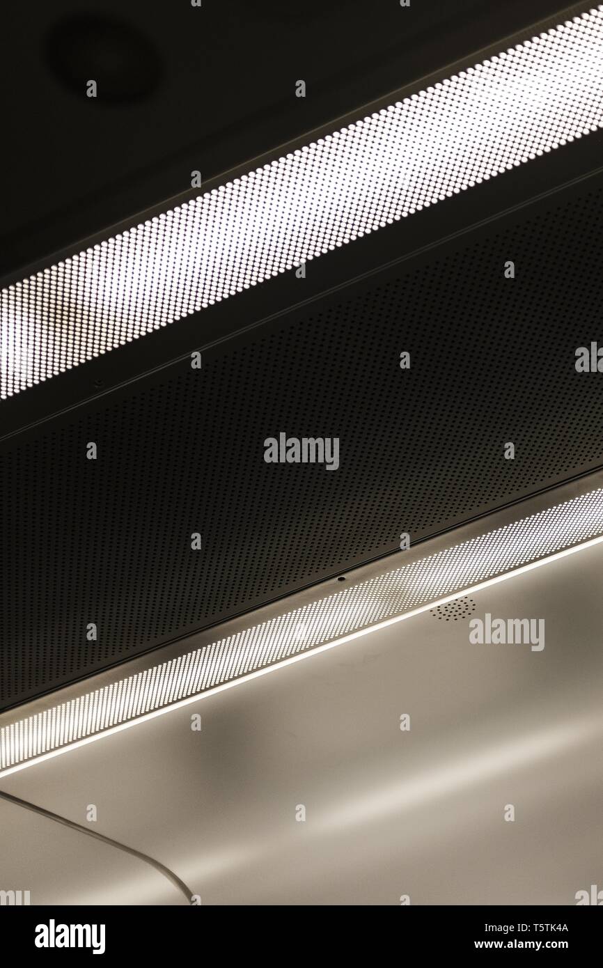 The ceiling of inside an ariplane Stock Photo