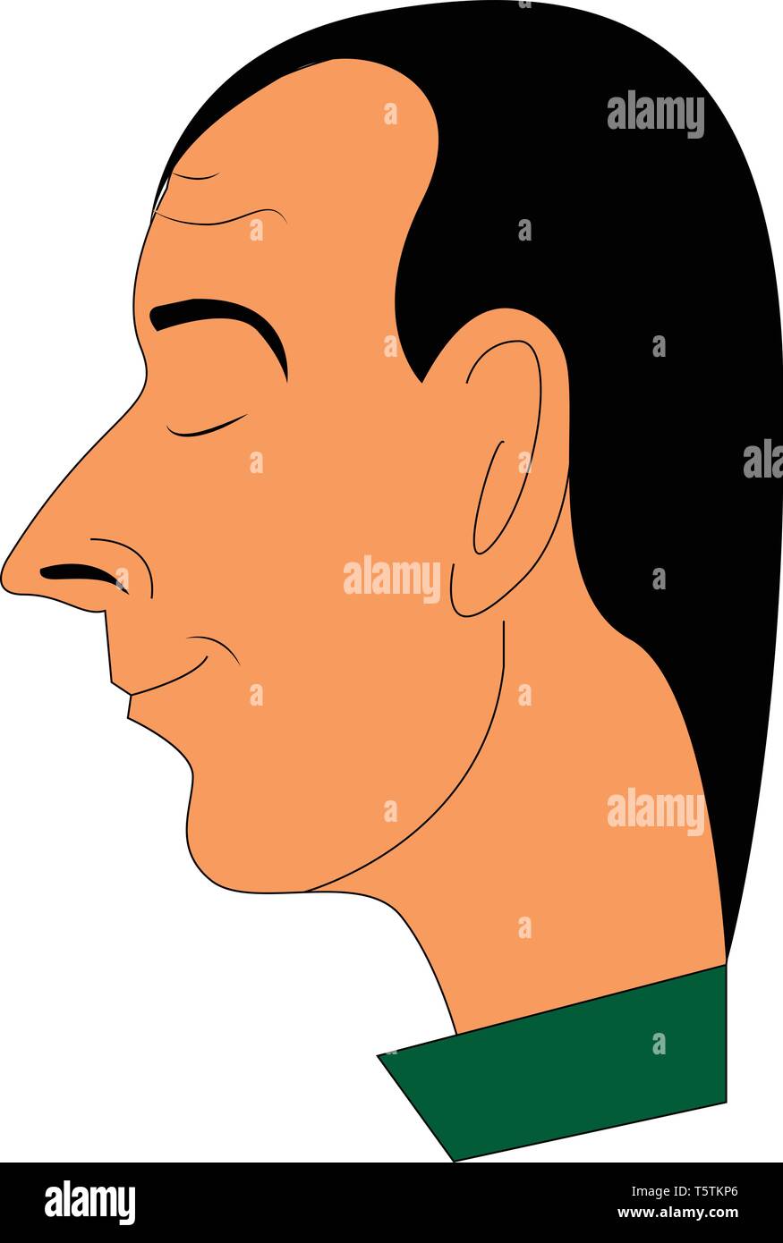 A man in a green-colored costume is with a pointed nose large ears and has closed his eyes vector color drawing or illustration Stock Vector