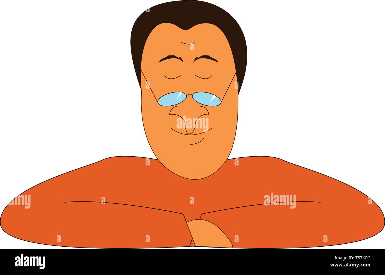 A funny man with glasses on his nose is wearing an orange-colored shirt vector color drawing or illustration Stock Vector