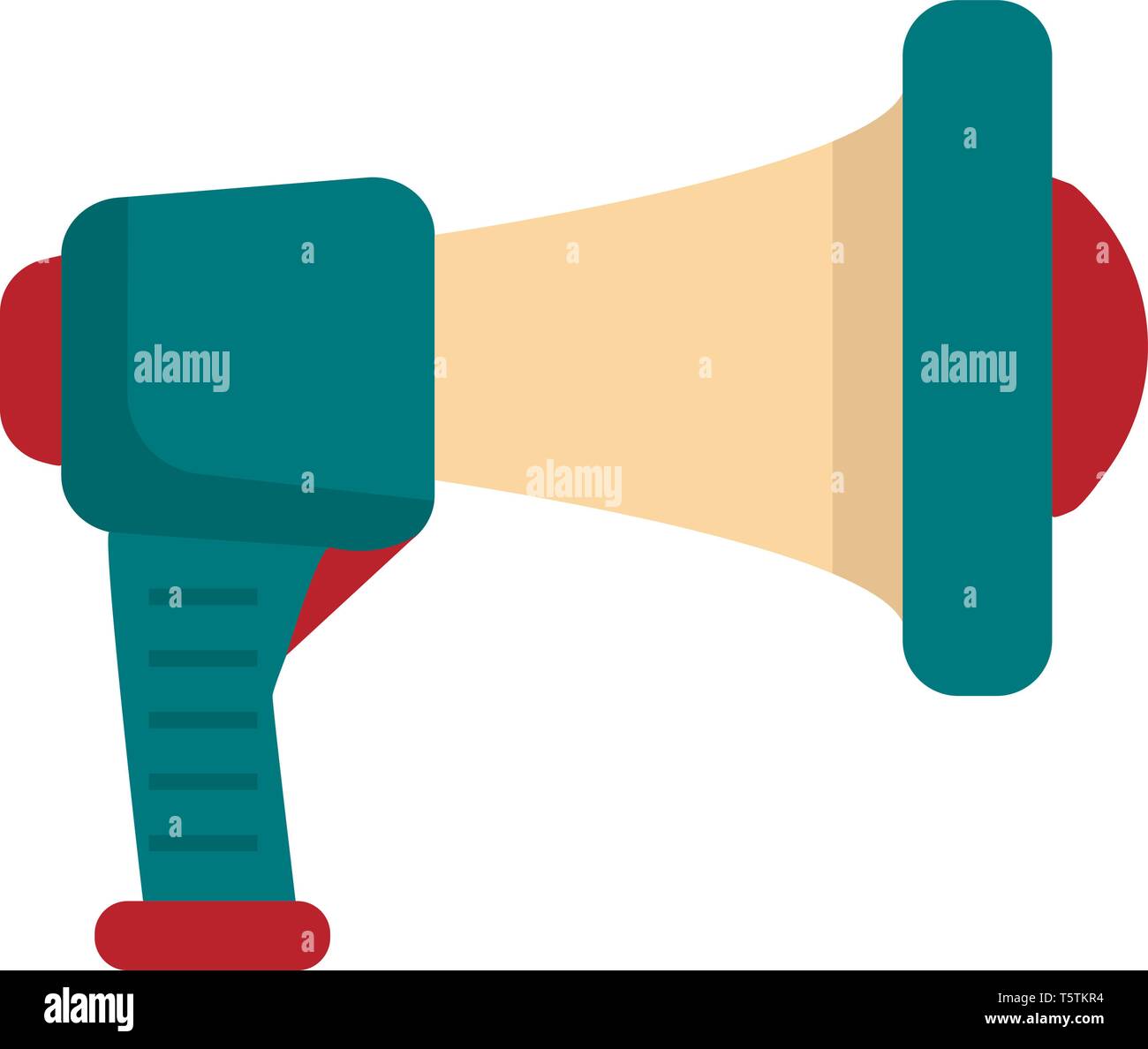 A hand-held and cone-shaped colorful cartoon megaphone in combinations of peach blue and red is typically used to make announcements vector color draw Stock Vector