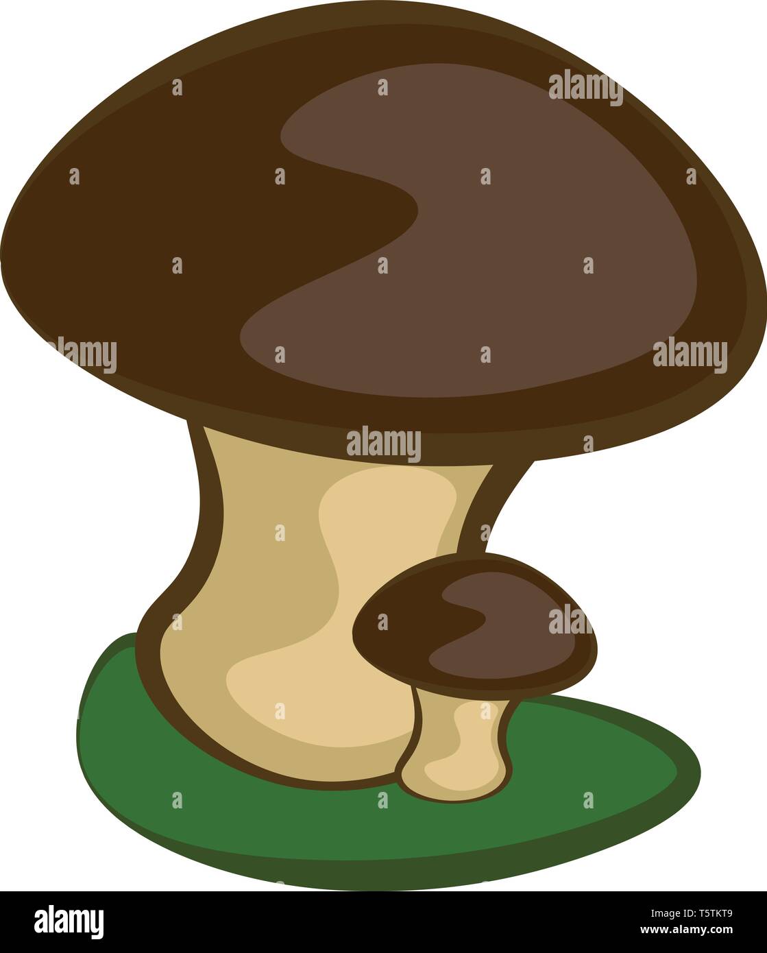 Cute mom and baby cartoon mushrooms standing on a green land with a  dark-brown colored cap and a pale brown stem vector color drawing or  illustration Stock Vector Image & Art -