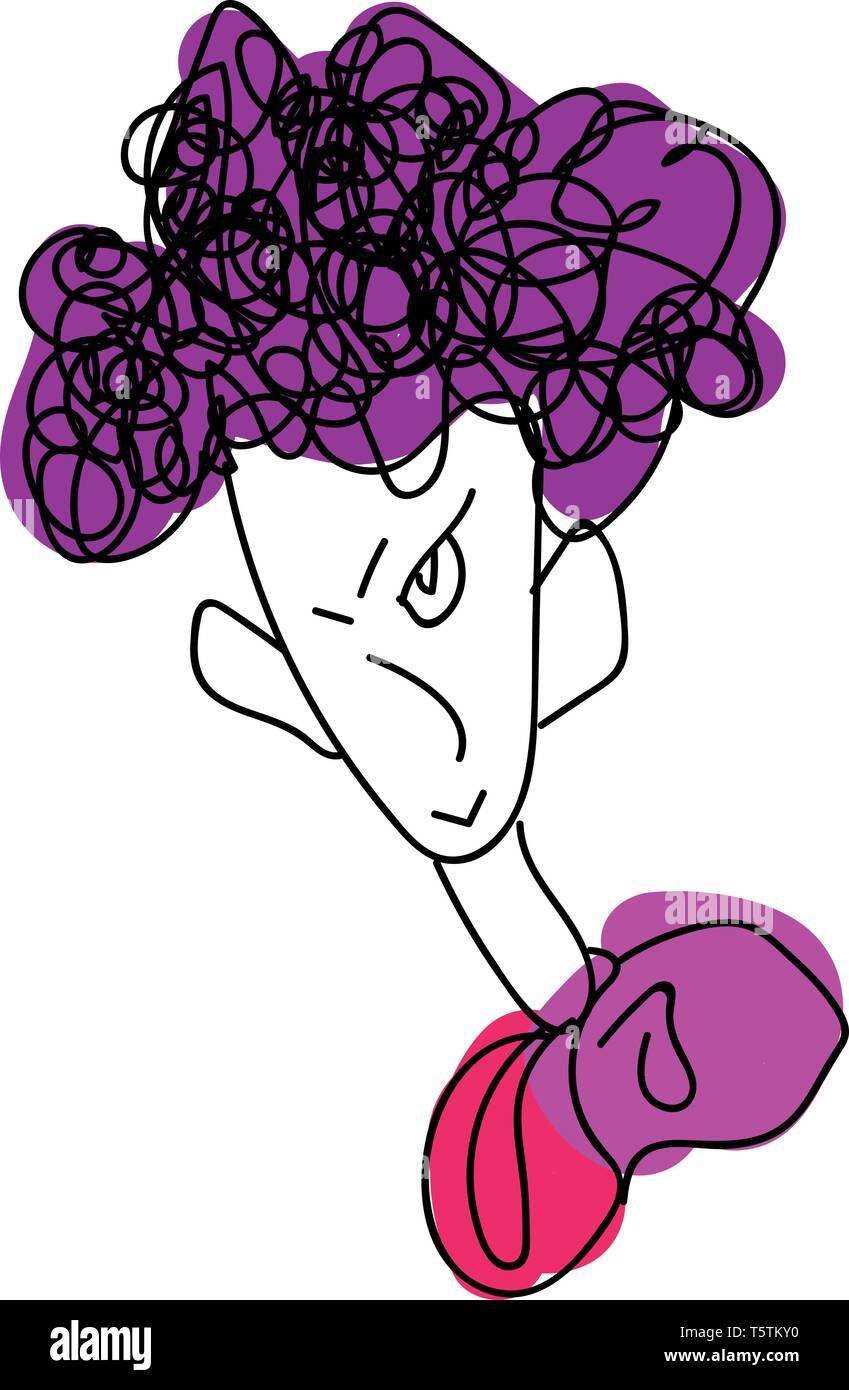 Line art of a skinny boy with big ears and purple hair color has curly hair  and gives a strange look vector color drawing or illustration Stock Vector  Image & Art -