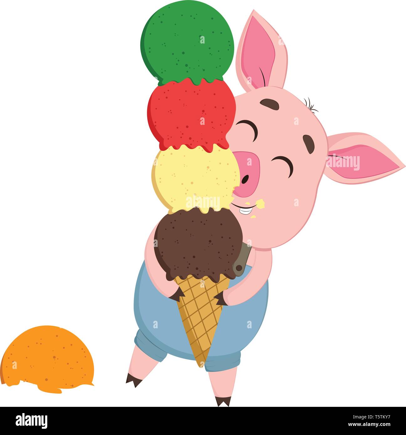 A Cute Little Cartoon Pig In Blue Costume Enjoys A Multi Layered
