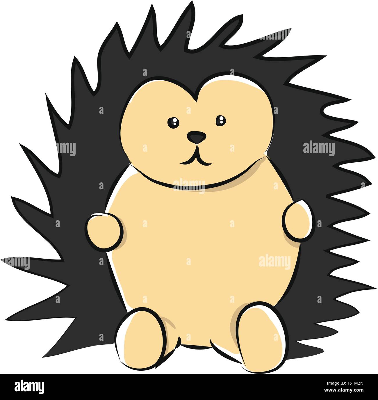A brown-colored cartoon hedgehog with black-colored spiky hairs expresses sadness while in a sitting posture vector color drawing or illustration Stock Vector