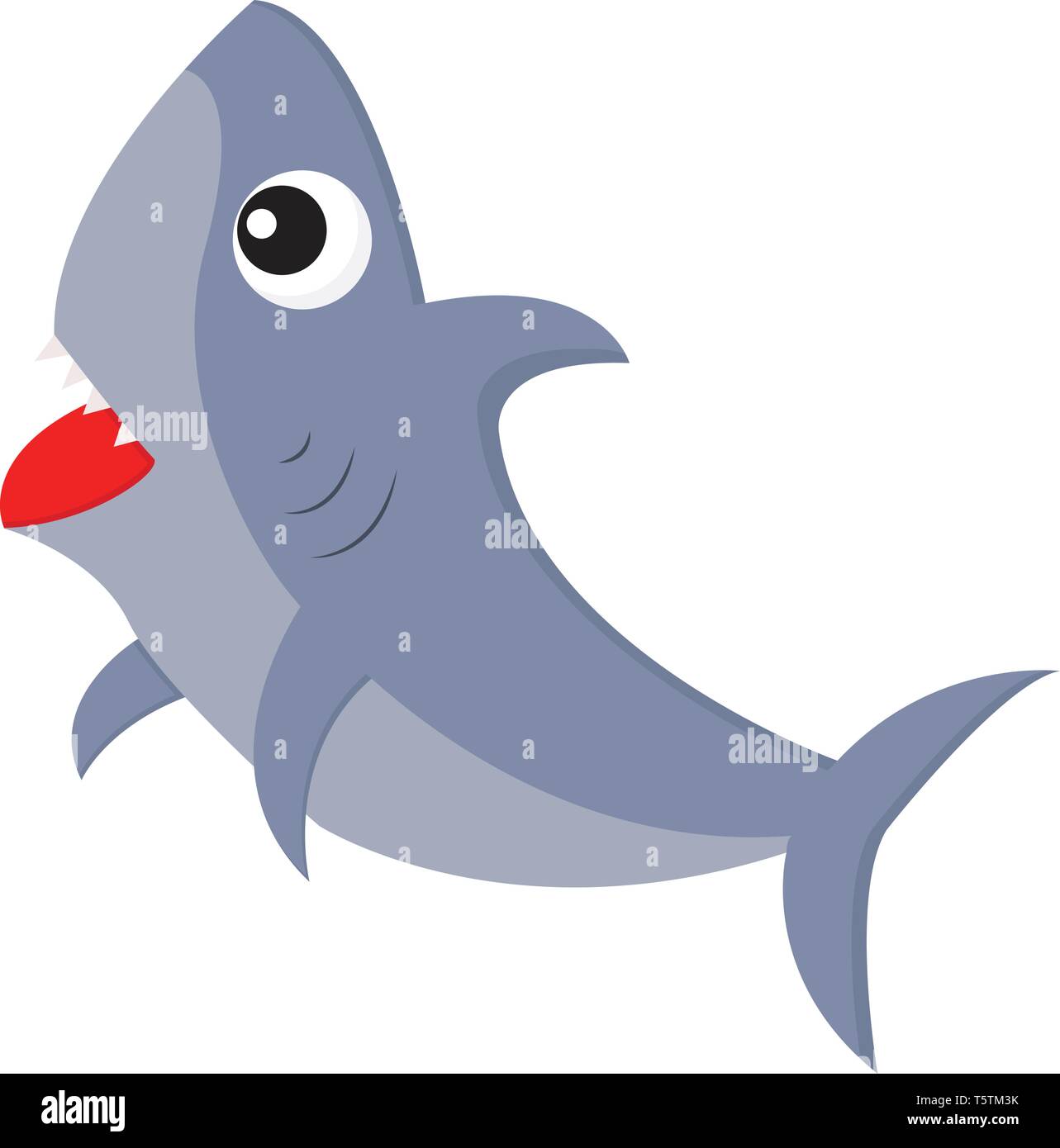 A ferocious blue-colored cartoon shark with its spiky teeth exposed is swimming towards the surface of the ocean vector color drawing or illustration Stock Vector
