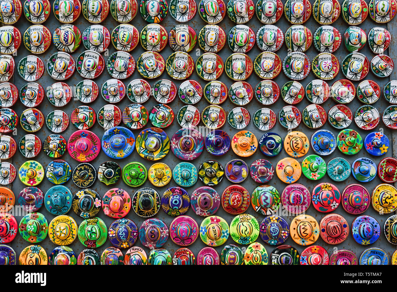 Colorful Sombrero magnet souvenirs, Yucatan, Mexico Stock Photo