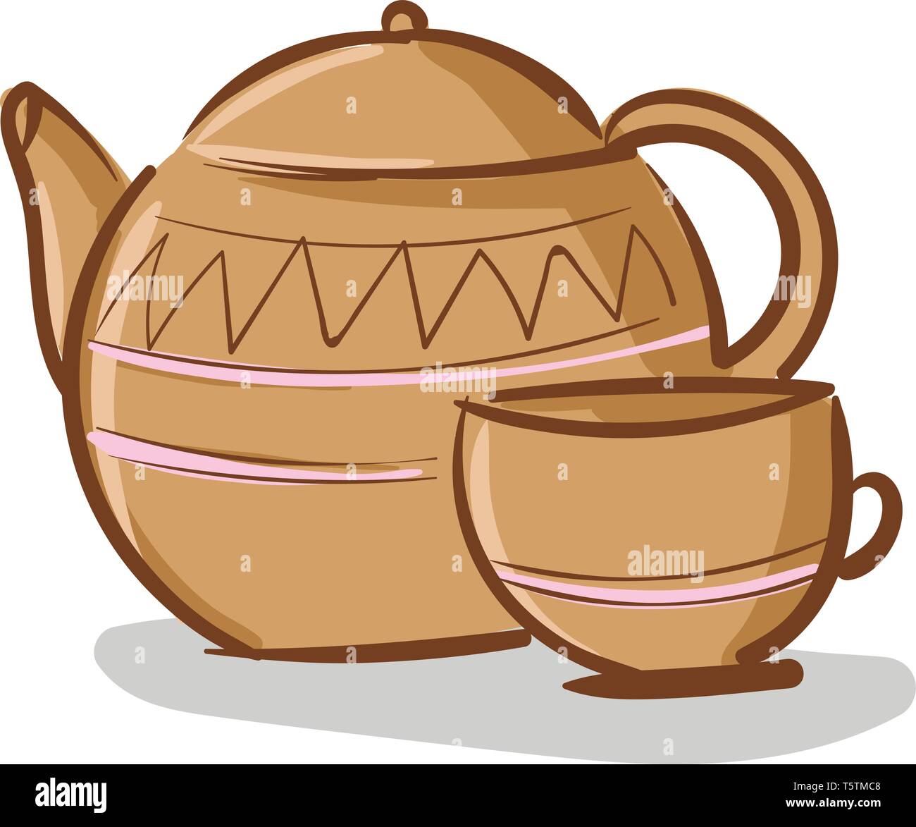 Beige teapot with cup vector illustration on white background Stock Vector