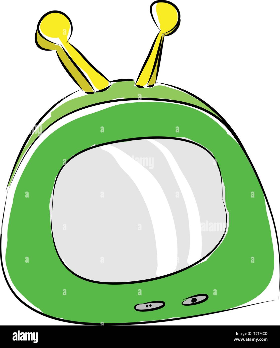 Cartoon of a green portable tv with yellow antennas vector illustration on white background Stock Vector