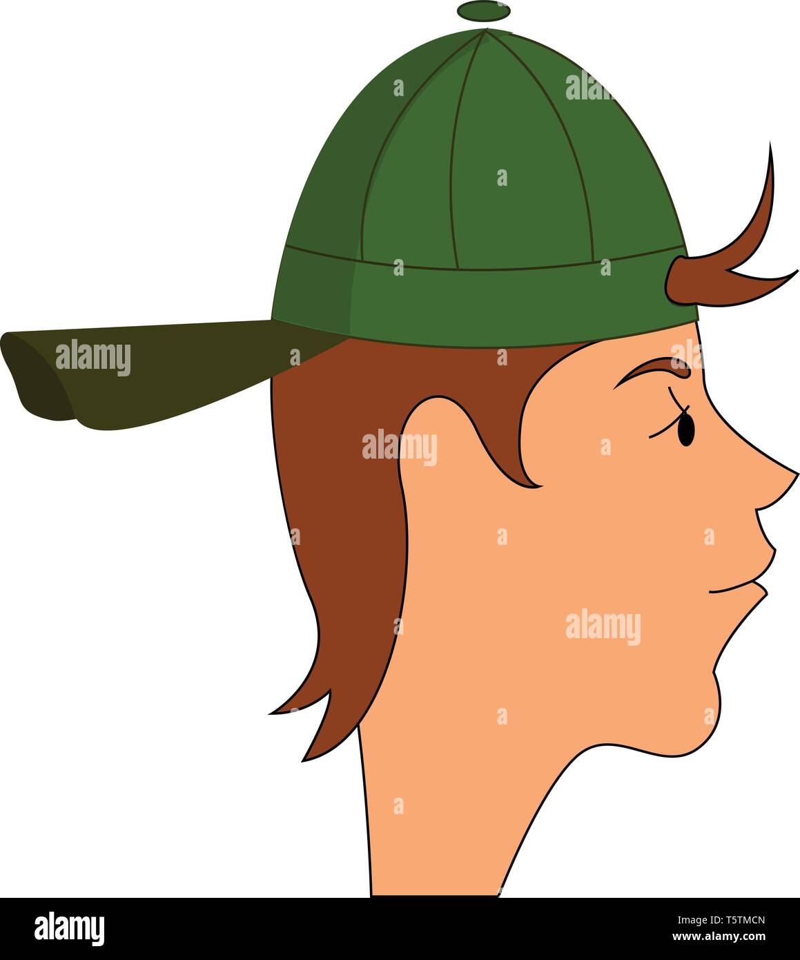 Side portraite of a boy with a green hat vector illustration on white background Stock Vector