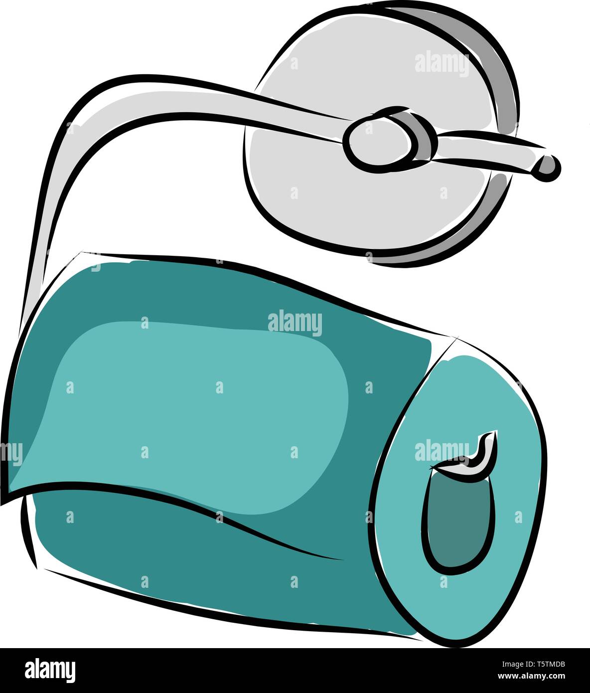 Toilet paper holder with blue paper roll vector illustration on white background Stock Vector
