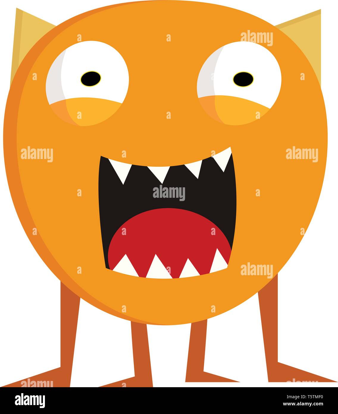 Yellow monster with open mouth showing teeth print vector on white ...