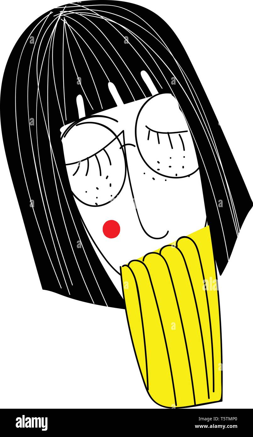 Girl With Black Short Hair And Glasses Vector Illustration On