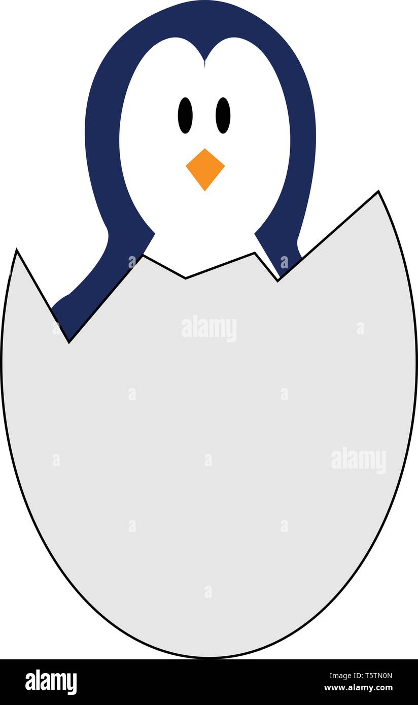 Little penguin inside egg shellillustration vector on white background