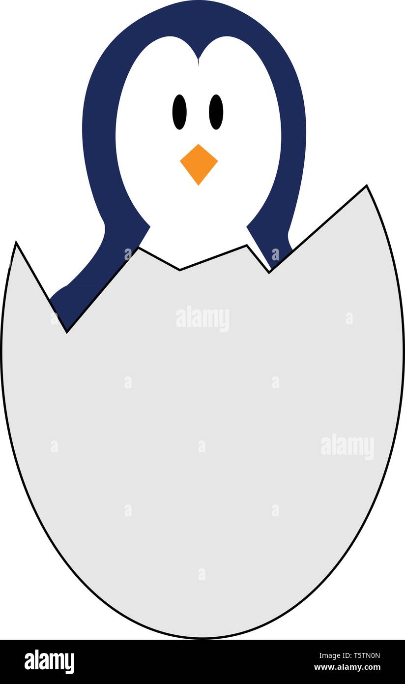 Little penguin inside egg shellillustration vector on white background Stock Vector