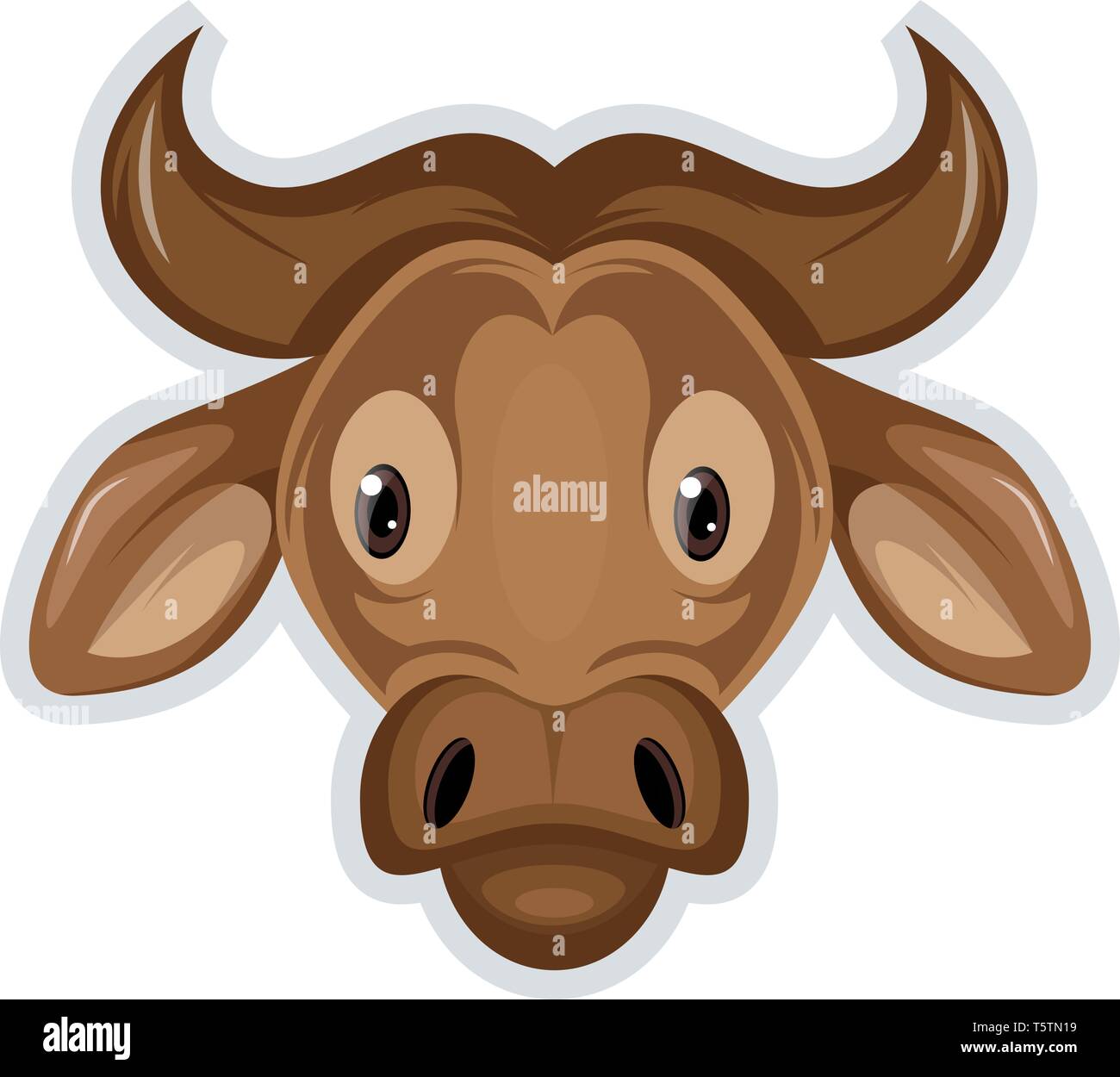 A Buffalo head in brown color with horns, vector, color drawing or