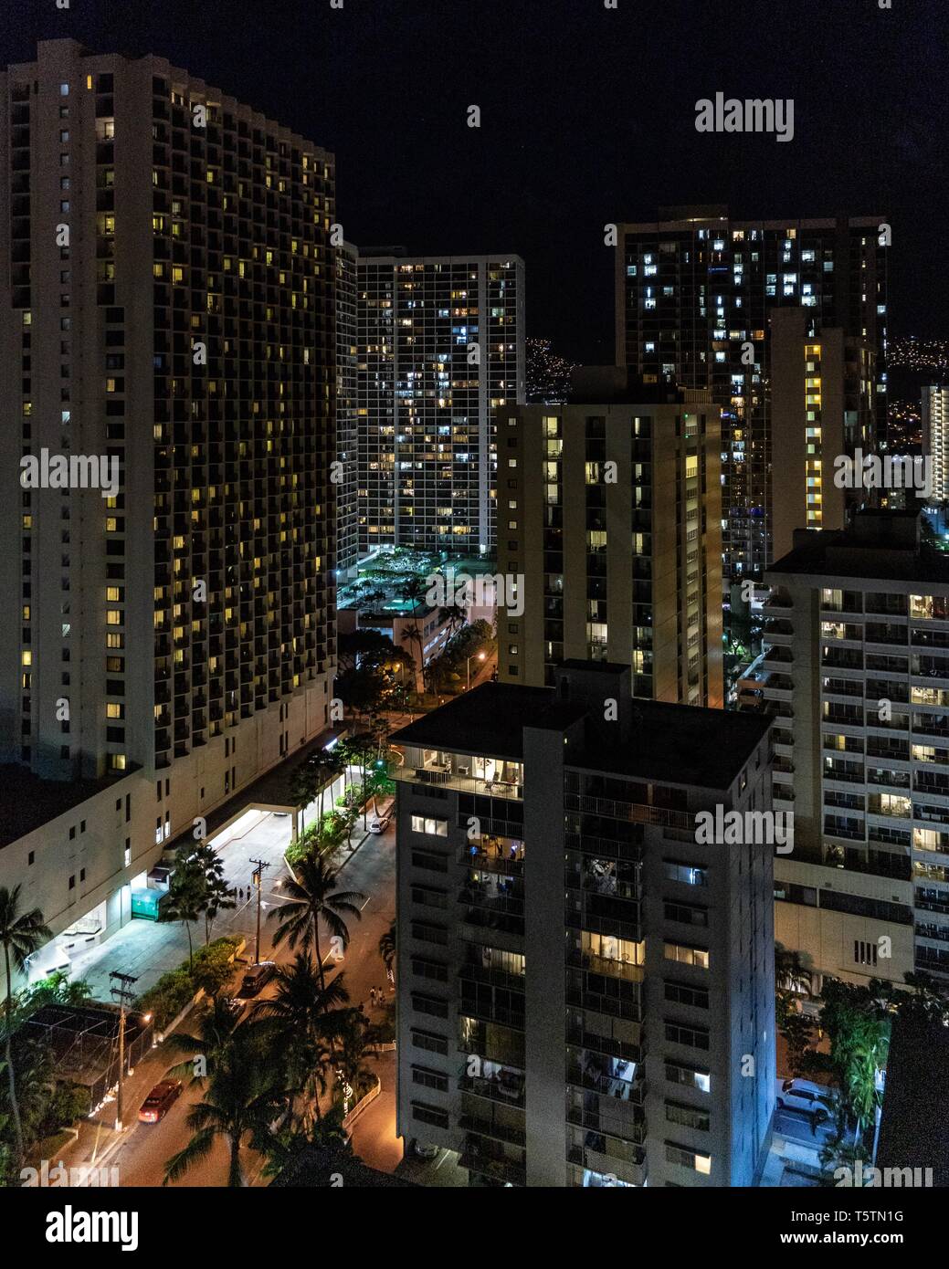 Beautiful Shot Of City At Night With Tall Buildings And Bright Road Stock Photo Alamy